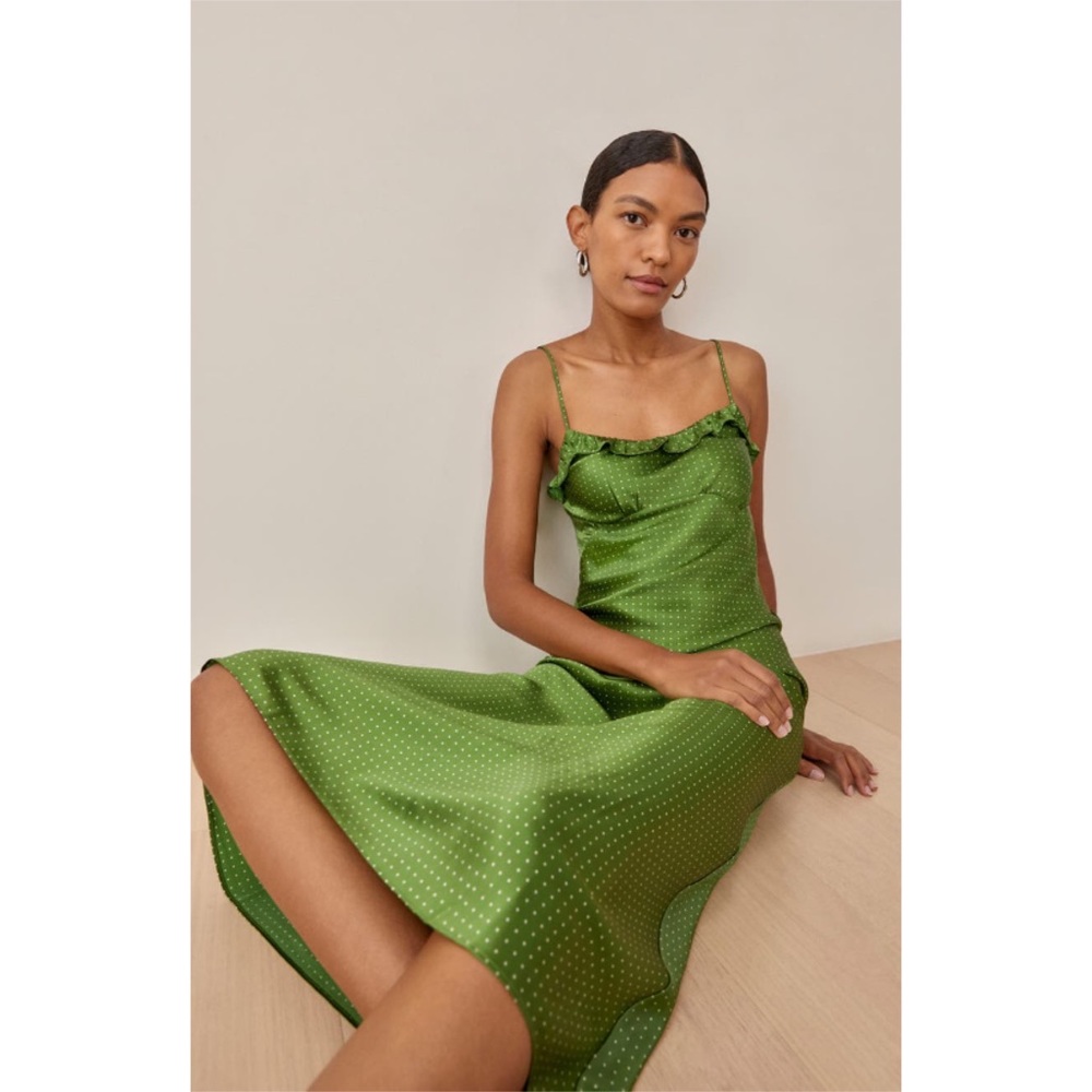 Reformation Green Silk Midi Dress